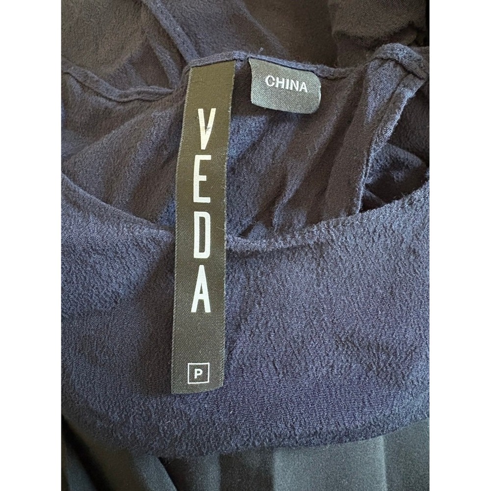 VEDA Navy‎ Rayon Sheep Leather Trim Open Back Sleeveless Tank Top XS - Picture 5 of 16